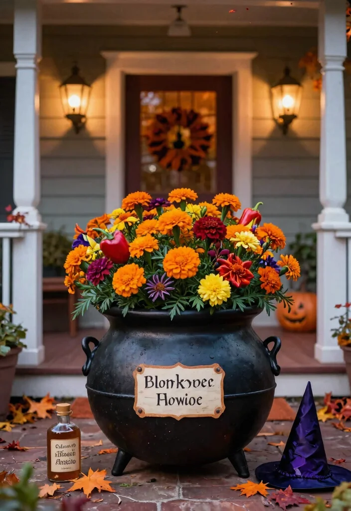 10 Spooky Outdoor Halloween Planter Ideas for Your Entrance 6. Whimsical Witchs Brew 0