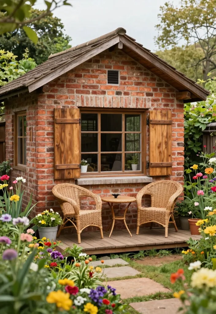 10 Sturdy Brick Garden Shed Ideas That Last a Lifetime 1. Rustic Brick Cottage Shed 0