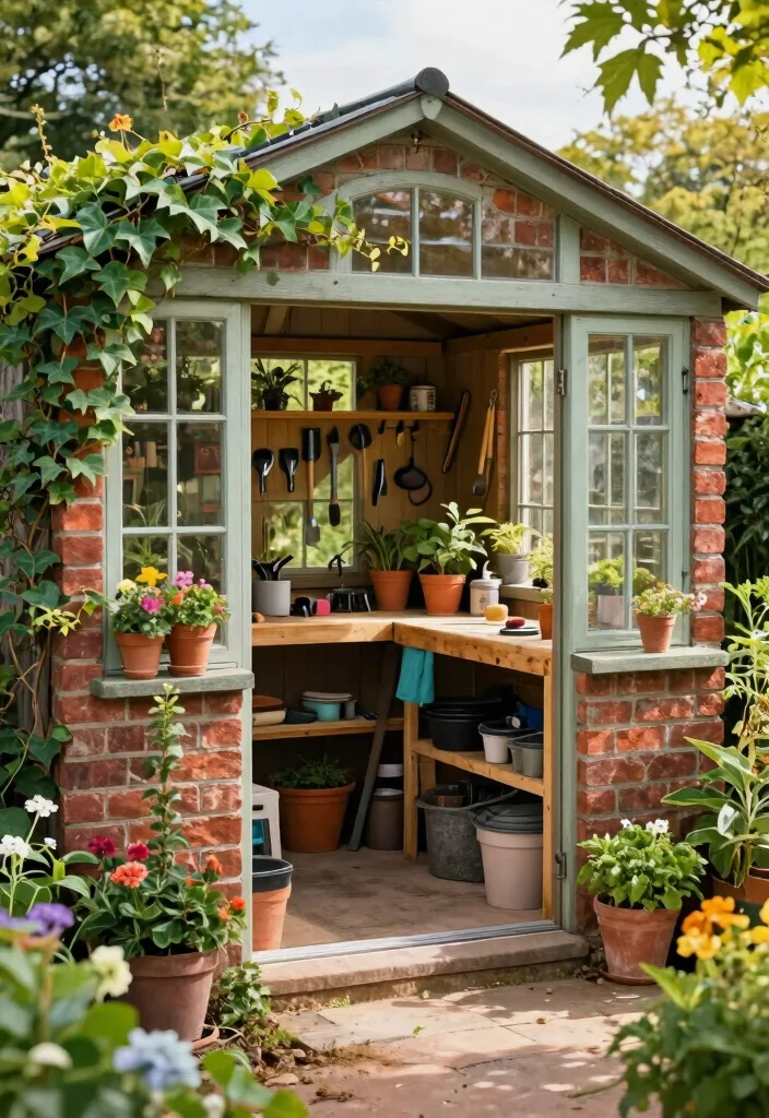 10 Sturdy Brick Garden Shed Ideas That Last a Lifetime 5. Vintage Brick Workshop Shed 0