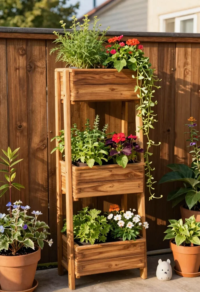10 Warm Wood Planter Ideas for Outdoor Natural Aesthetic 2. Vertical Wooden Planter Stands 0