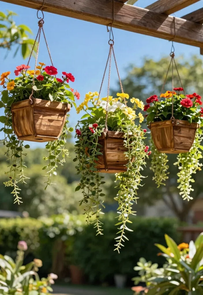 10 Warm Wood Planter Ideas for Outdoor Natural Aesthetic 8. Wooden Hanging Planters 0