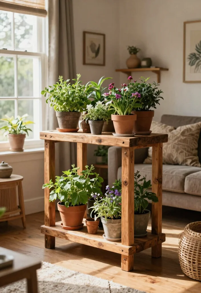 11 Best Living Room Plant Stand Ideas for Every Interior 10. Rustic Wooden Plant Stands 0