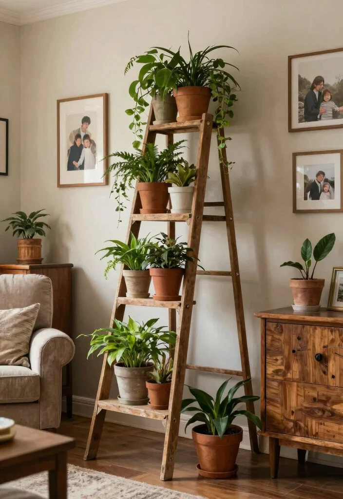 11 Best Living Room Plant Stand Ideas for Every Interior 7. Repurposed Furniture as Plant Stands 0