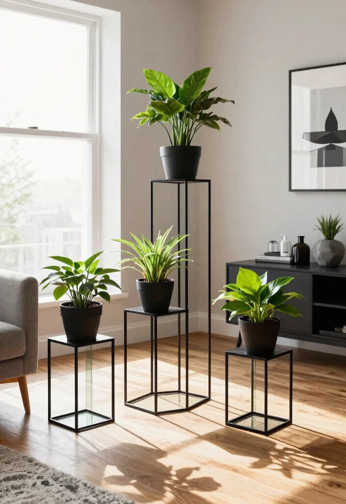 11 Best Living Room Plant Stand Ideas for Every Interior 8. Geometric Plant Stands for a Contemporary Twist 0