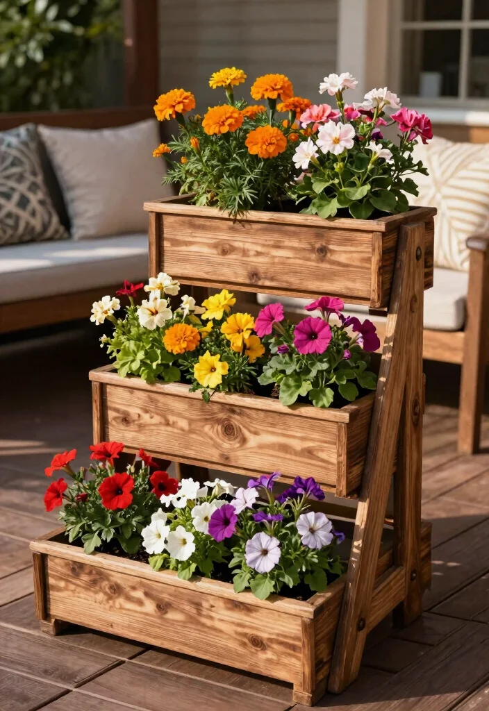 11 Best Outdoor Deck Planter Ideas for Summer Vibes 2. Tiered Planters for Colorful Blooms 0