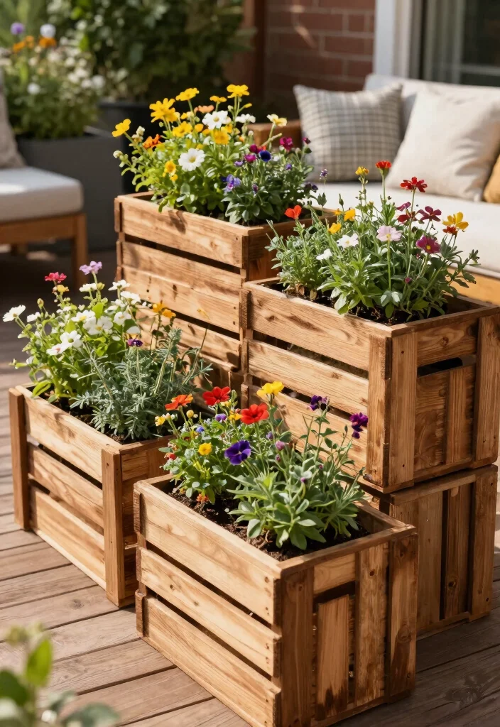 11 Best Outdoor Deck Planter Ideas for Summer Vibes 9. Rustic Wooden Crates for a Farmhouse Look 0