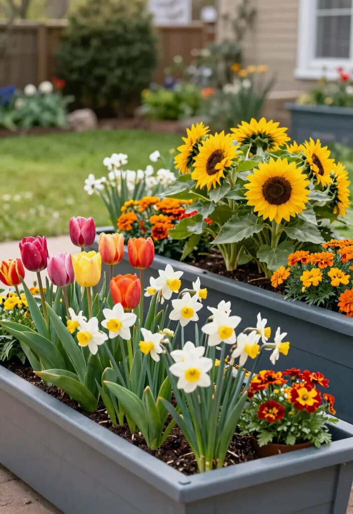 11 Best Outdoor Trough Planter Ideas for Modern Yards 6. Colorful Seasonal Displays 0
