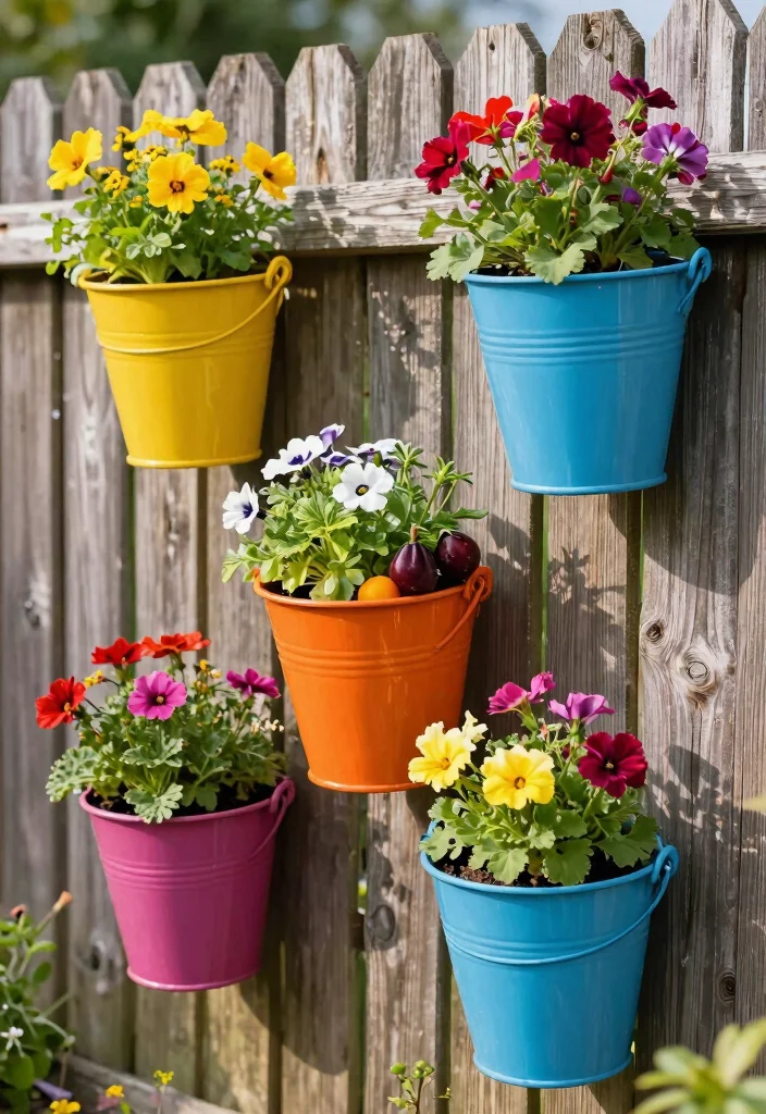 11 Brilliant Outdoor Wall Planter Ideas DIY Style 5. Bucket Planters 0