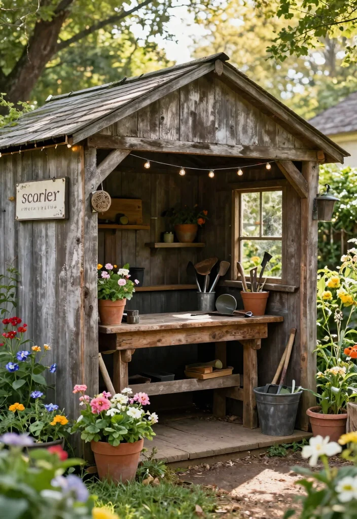 11 Charming Vintage Garden Shed Ideas with Antique Decor 1. Rustic Retreat with a Touch of Nostalgia 0
