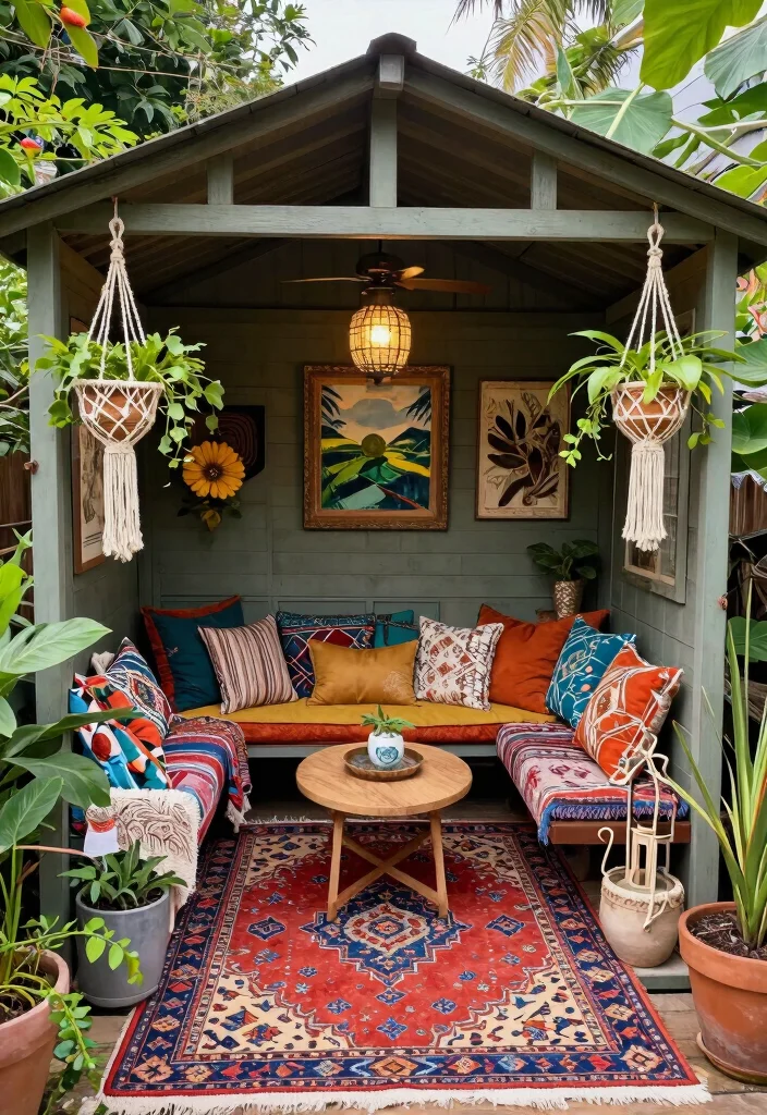 11 Charming Vintage Garden Shed Ideas with Antique Decor 11. Bohemian Vintage Shed with Eclectic Decor 0