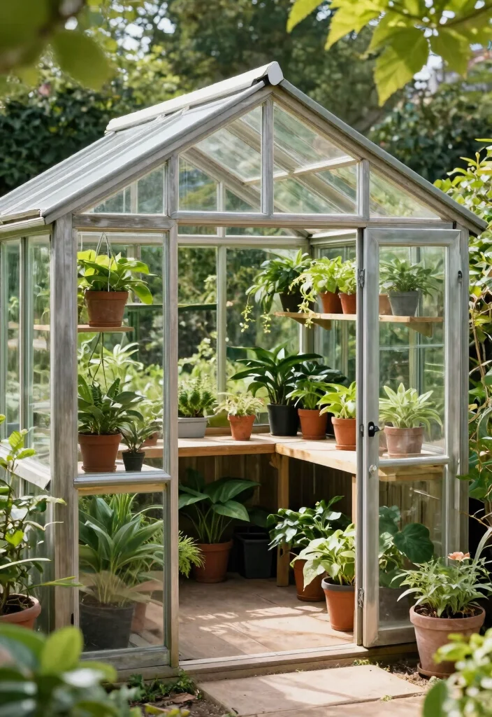 11 Charming Vintage Garden Shed Ideas with Antique Decor 6. Charming Greenhouse Shed Combo 0