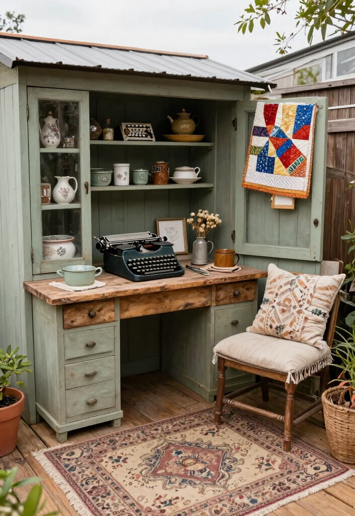 11 Charming Vintage Garden Shed Ideas with Antique Decor 7. Antique Decor and Functional Design 0