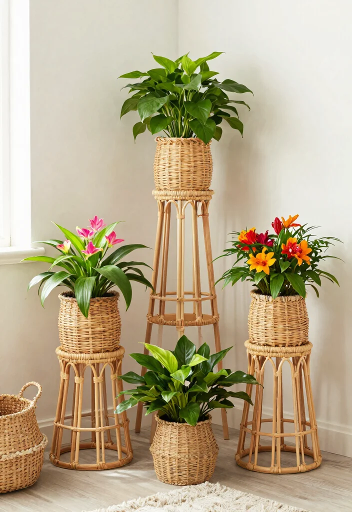11 Chic Boho Plant Stand Ideas for a Relaxed Home Style 11. Boho Chic Rattan Plant Stands 0