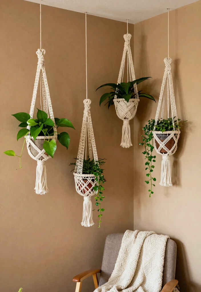 11 Chic Boho Plant Stand Ideas for a Relaxed Home Style 2. Macram Hanging Plant Stands 0