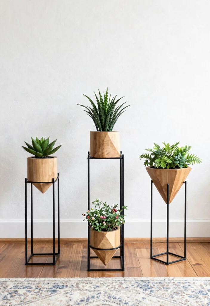 11 Chic Boho Plant Stand Ideas for a Relaxed Home Style 4. Geometric Plant Stands 0