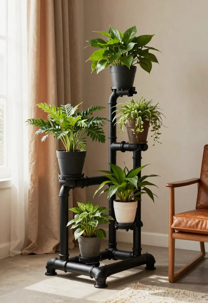 11 Chic Boho Plant Stand Ideas for a Relaxed Home Style 9. Industrial Pipe Plant Stands 0