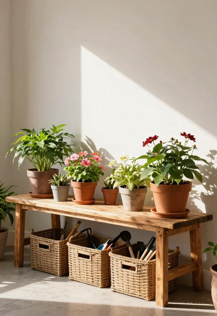 11 Cozy Farmhouse Plant Stand Ideas for Your Home 10. Multi Purpose Bench Plant Stand 0