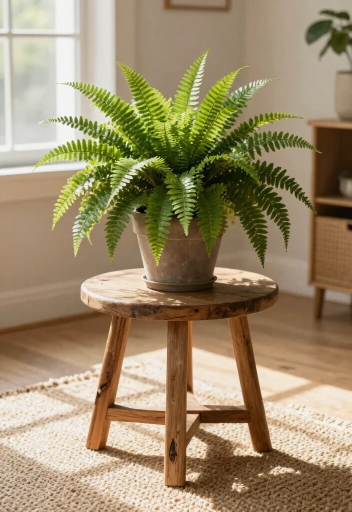 11 Cozy Farmhouse Plant Stand Ideas for Your Home 8. Rustic Round Plant Stand 0