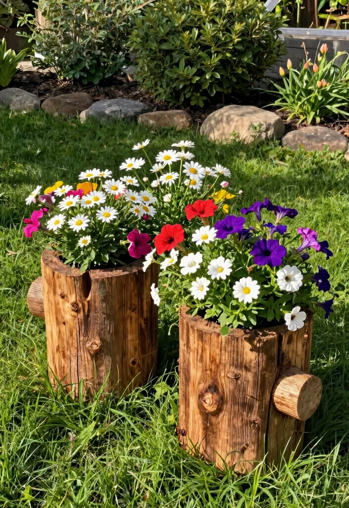 11 Creative Outdoor Planter Ideas for Your Garden 10. Creative Log Planters for a Natural Look 0