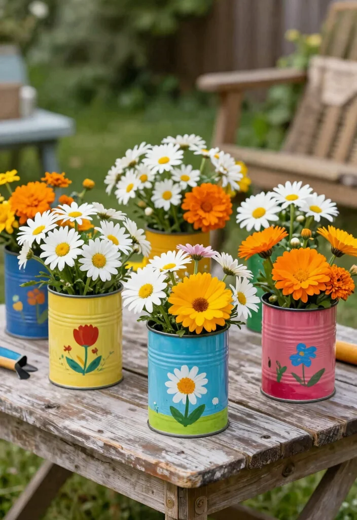 11 Creative Outdoor Planter Ideas for Your Garden 2. Painted Tin Cans for a Splash of Color 0