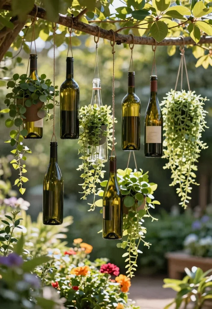 11 Creative Outdoor Planter Ideas for Your Garden 3. Upcycled Wine Bottles for Elegant Hanging Planters 0