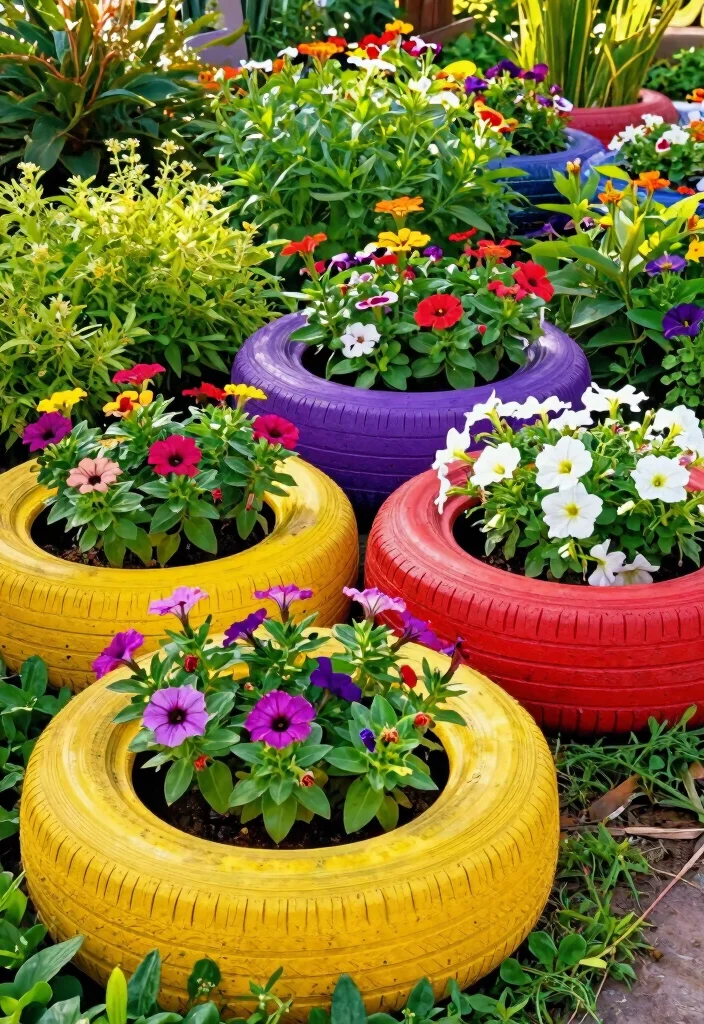 11 Creative Outdoor Planter Ideas for Your Garden 4. Creative Tire Planters Colorful and Fun 0