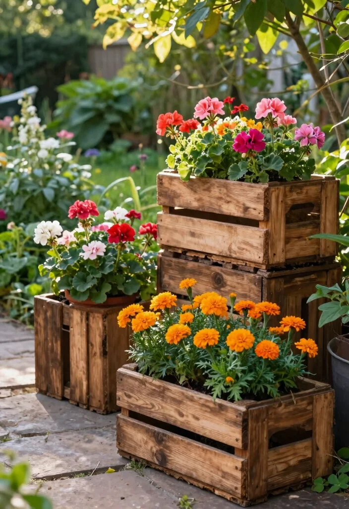 11 Creative Outdoor Planter Ideas for Your Garden 5. Repurposed Wooden Crates for Rustic Charm 0