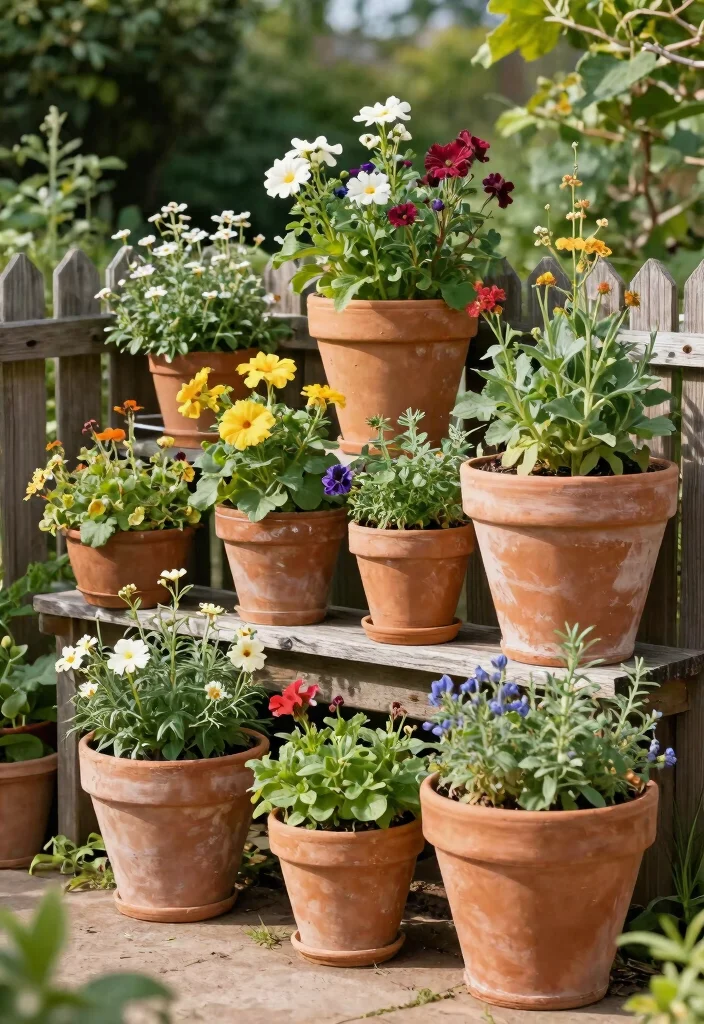11 Creative Outdoor Wall Planter Ideas for Your Fence 4. Rustic Terra Cotta Pots 0