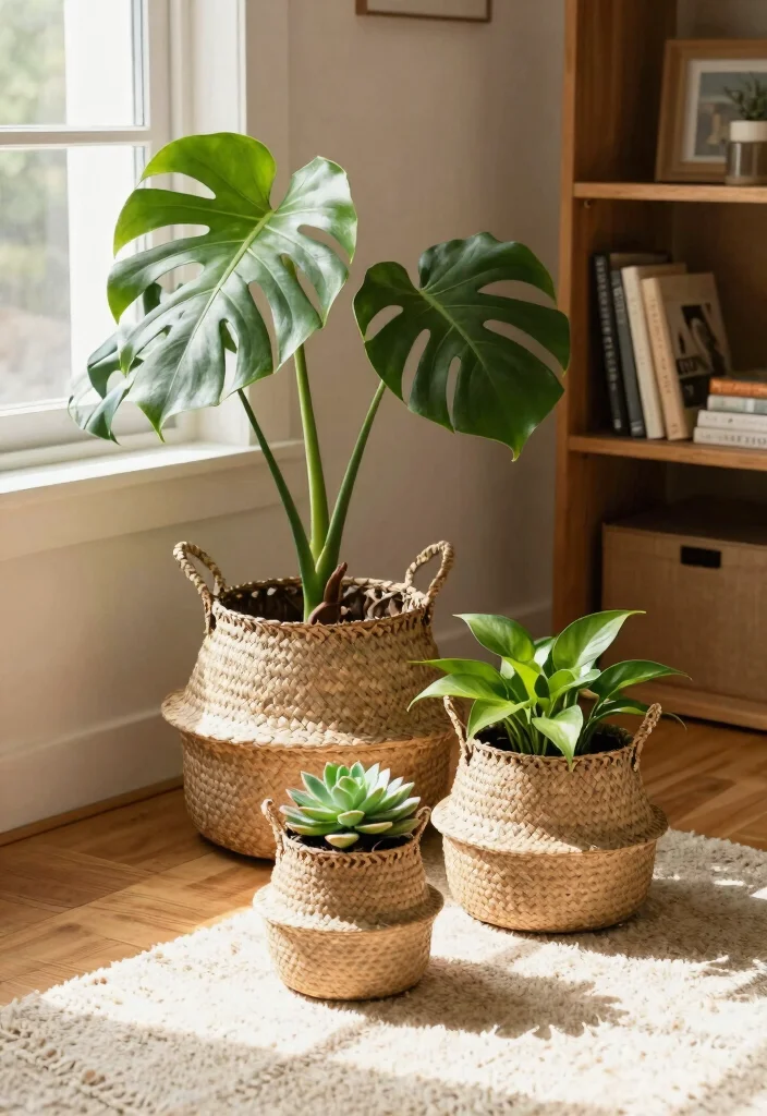 11 Cute Basket Plant Stand Ideas for Cozy Vibes 1. Woven Seagrass Beauty 0