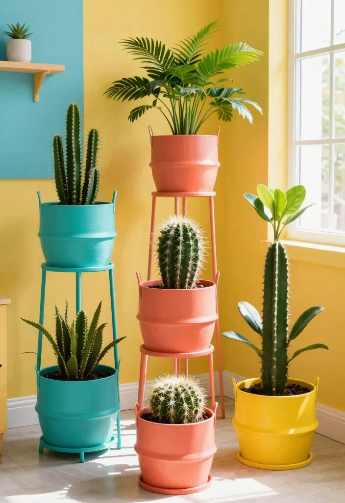 11 Cute Basket Plant Stand Ideas for Cozy Vibes 6. Color Pop Baskets 0