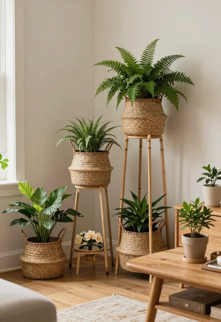 11 Cute Basket Plant Stand Ideas for Cozy Vibes 7. Nature Inspired Textures 0