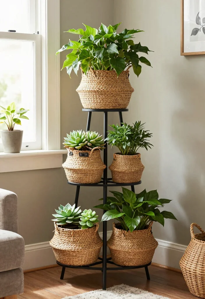 11 Cute Basket Plant Stand Ideas for Cozy Vibes 9. Tiered Plant Stands 0