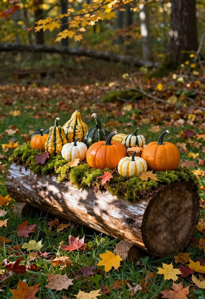 11 Cute Fall Outdoor Planter Ideas with Pumpkins 7. Log Planter with Pumpkins 0