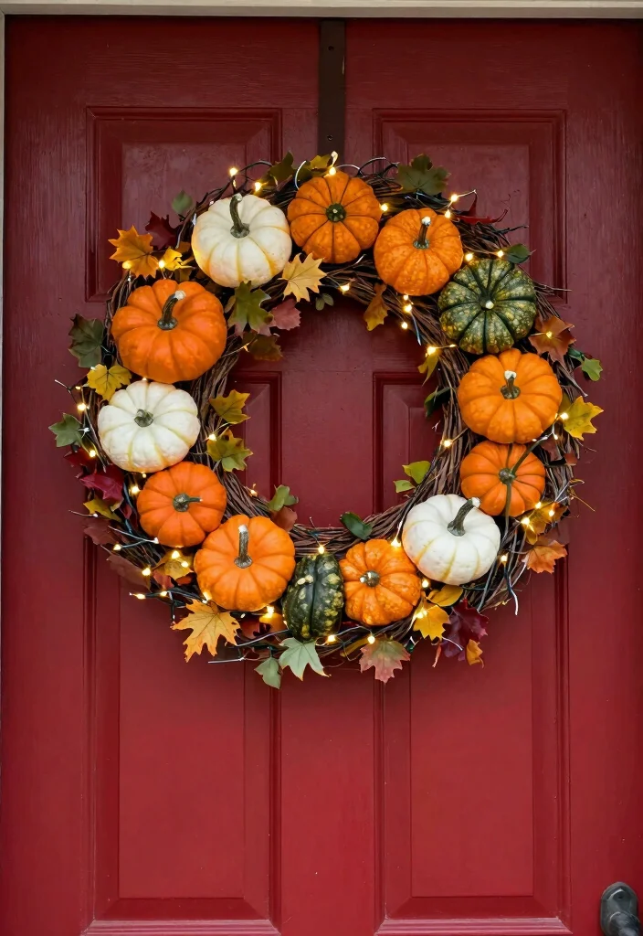 11 Cute Fall Outdoor Planter Ideas with Pumpkins 8. Pumpkin Wreath Planter 0
