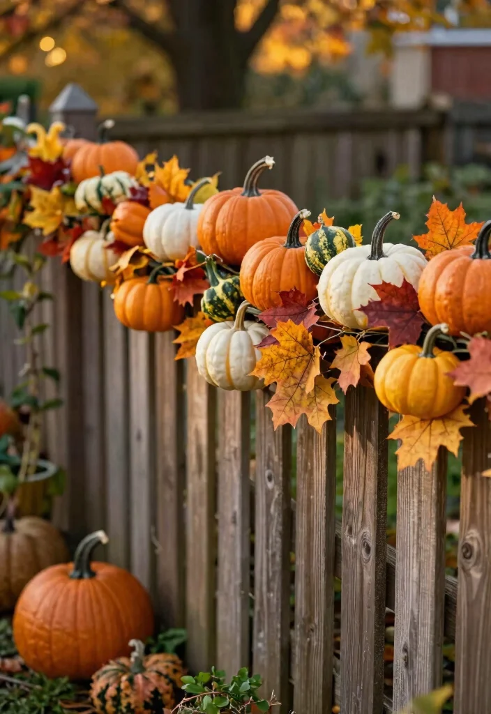 11 Cute Fall Outdoor Planter Ideas with Pumpkins 9. Colorful Pumpkin Garland 0