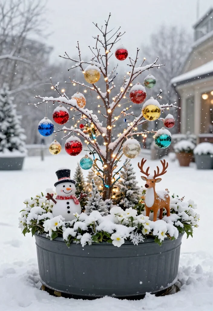 11 Festive Christmas Outdoor Planter Ideas for Holidays 2. Whimsical Winter Wonderland 0