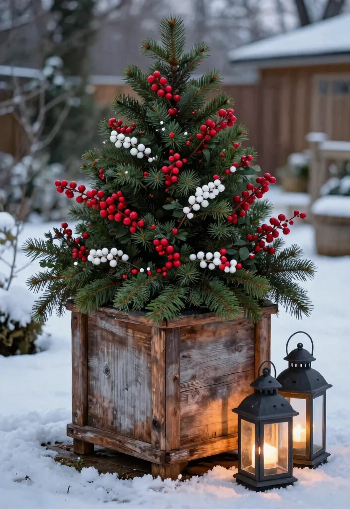 11 Festive Christmas Outdoor Planter Ideas for Holidays 3. Rustic Charm with Berries 0