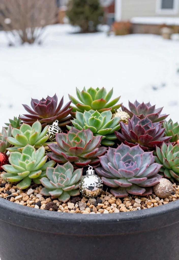 11 Festive Christmas Outdoor Planter Ideas for Holidays 5. Seasonal Succulents 0