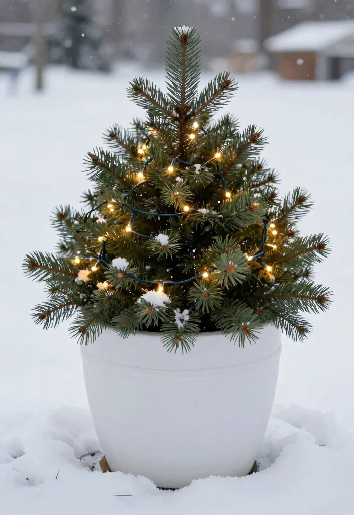 11 Festive Christmas Outdoor Planter Ideas for Holidays 7. Frosty Fairy Lights 0