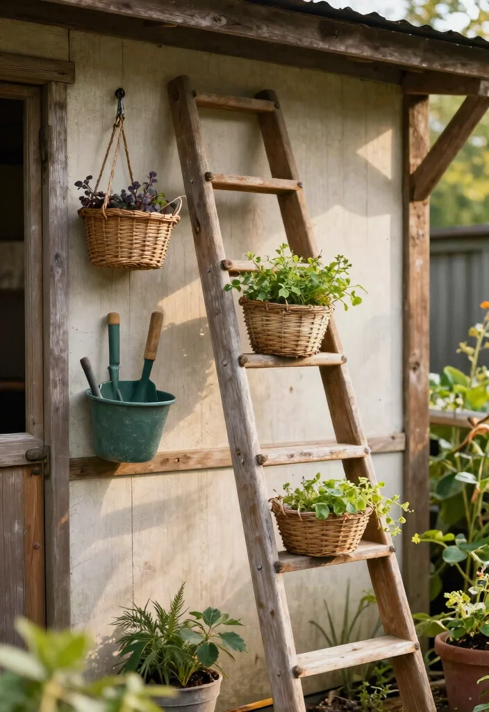 11 Genius Garden Shed Organization Ideas to End the Clutter 6. Ladder Storage for Hanging Tools 0