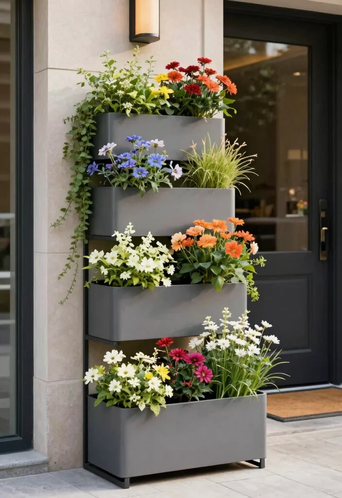 11 Grand Outdoor Entryway Planter Ideas Impress Guests 1. Towering Vertical Planters 0
