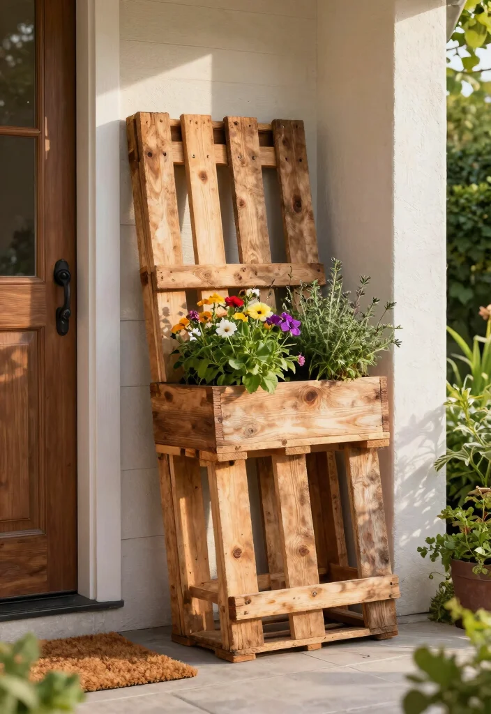 11 Grand Outdoor Entryway Planter Ideas Impress Guests 2. Repurposed Wooden Pallets 0