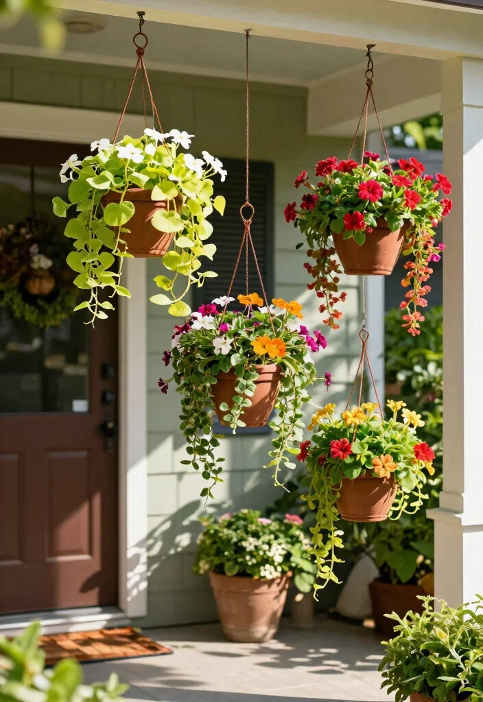 11 Grand Outdoor Entryway Planter Ideas Impress Guests 3. Hanging Planters 0