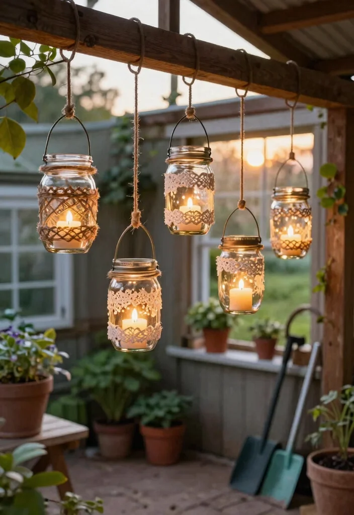 11 Magical Garden Shed Lighting Ideas for Evening Ambiance 2. DIY Mason Jar Lanterns 0