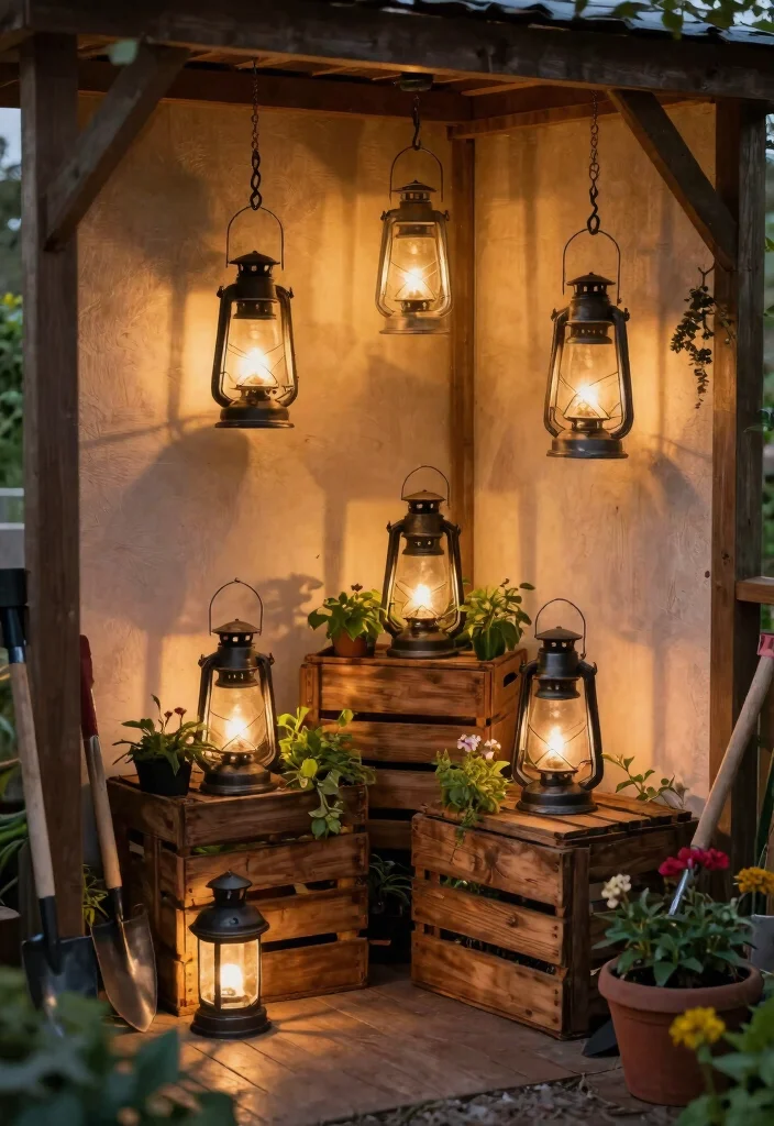 11 Magical Garden Shed Lighting Ideas for Evening Ambiance 3. Rustic Lanterns 0