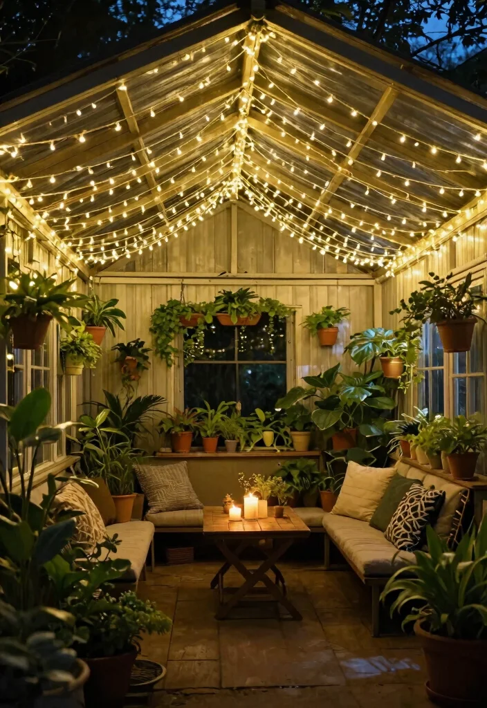 11 Magical Garden Shed Lighting Ideas for Evening Ambiance 5. Fairy Light Canopies 0