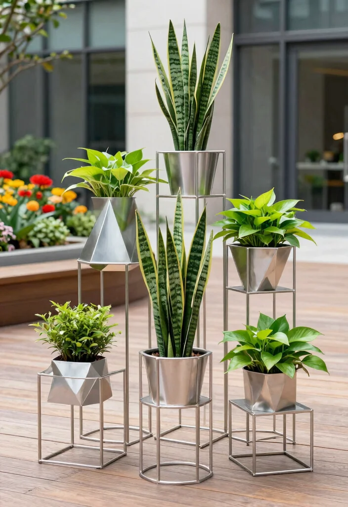 11 Modern Metal Plant Stand Ideas for Your Outdoor Space 1. Sleek Geometric Stands 0