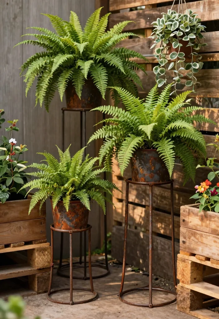 11 Modern Metal Plant Stand Ideas for Your Outdoor Space 2. Rustic Industrial Vibe 0