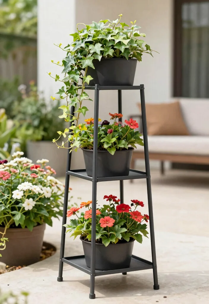 11 Modern Metal Plant Stand Ideas for Your Outdoor Space 3. Multi Tiered Stands 0