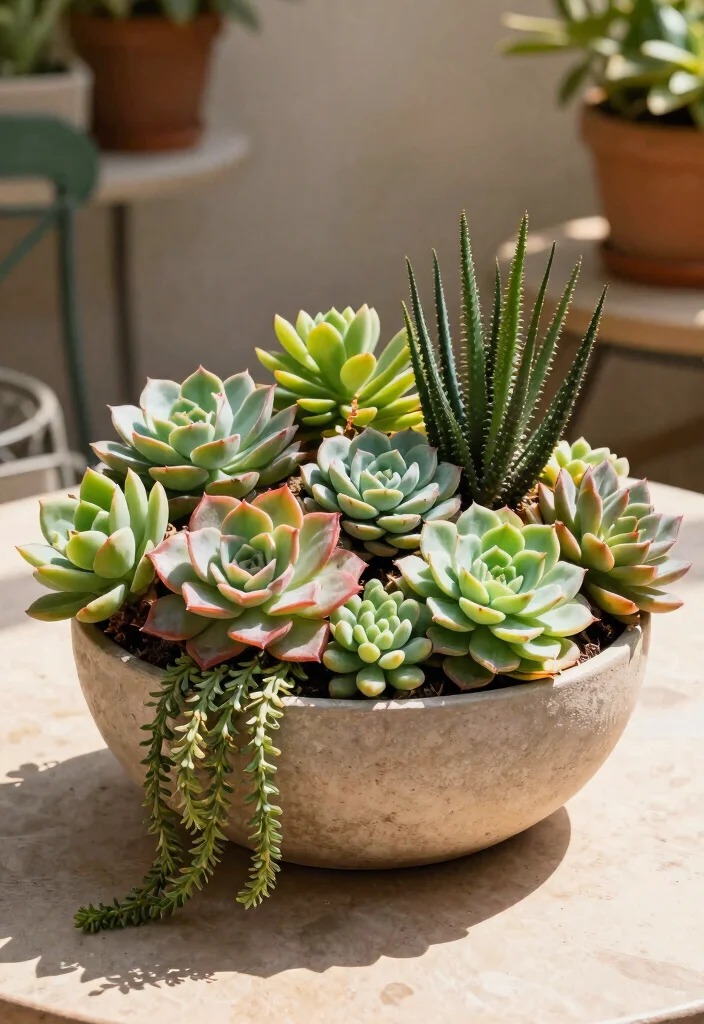 11 Refreshing Spring Outdoor Planter Ideas for New Blooms 10. Mixed Succulent Displays 0